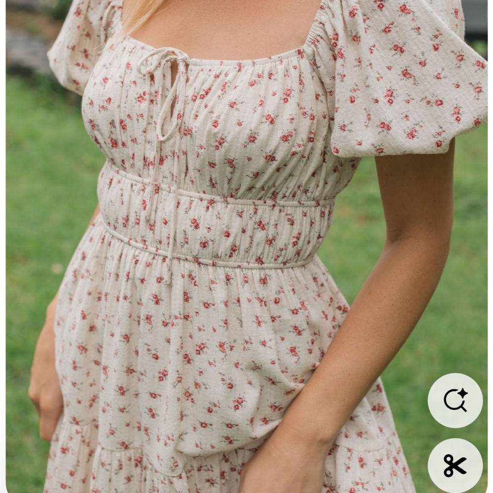 NEUFLORA Floral Cream Puff Sleeve Maxi Dress